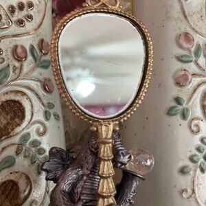 Vintage Gold Handheld Mirror with Ornate Handle